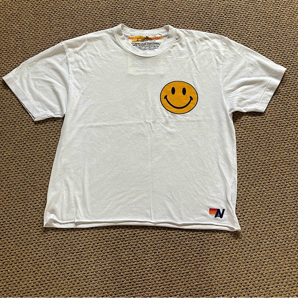 Aviator Nation Smiley 2 Boyfriend Tee - White - Size Medium